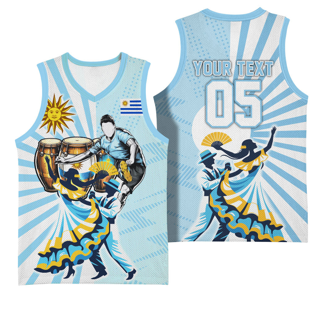 Personalized Uruguay Soccer Basketball Jersey Cultural Dance Drums Sun Emblem Dynamic Flag