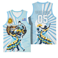 Personalized Uruguay Soccer Basketball Jersey Cultural Dance Drums Sun Emblem Dynamic Flag