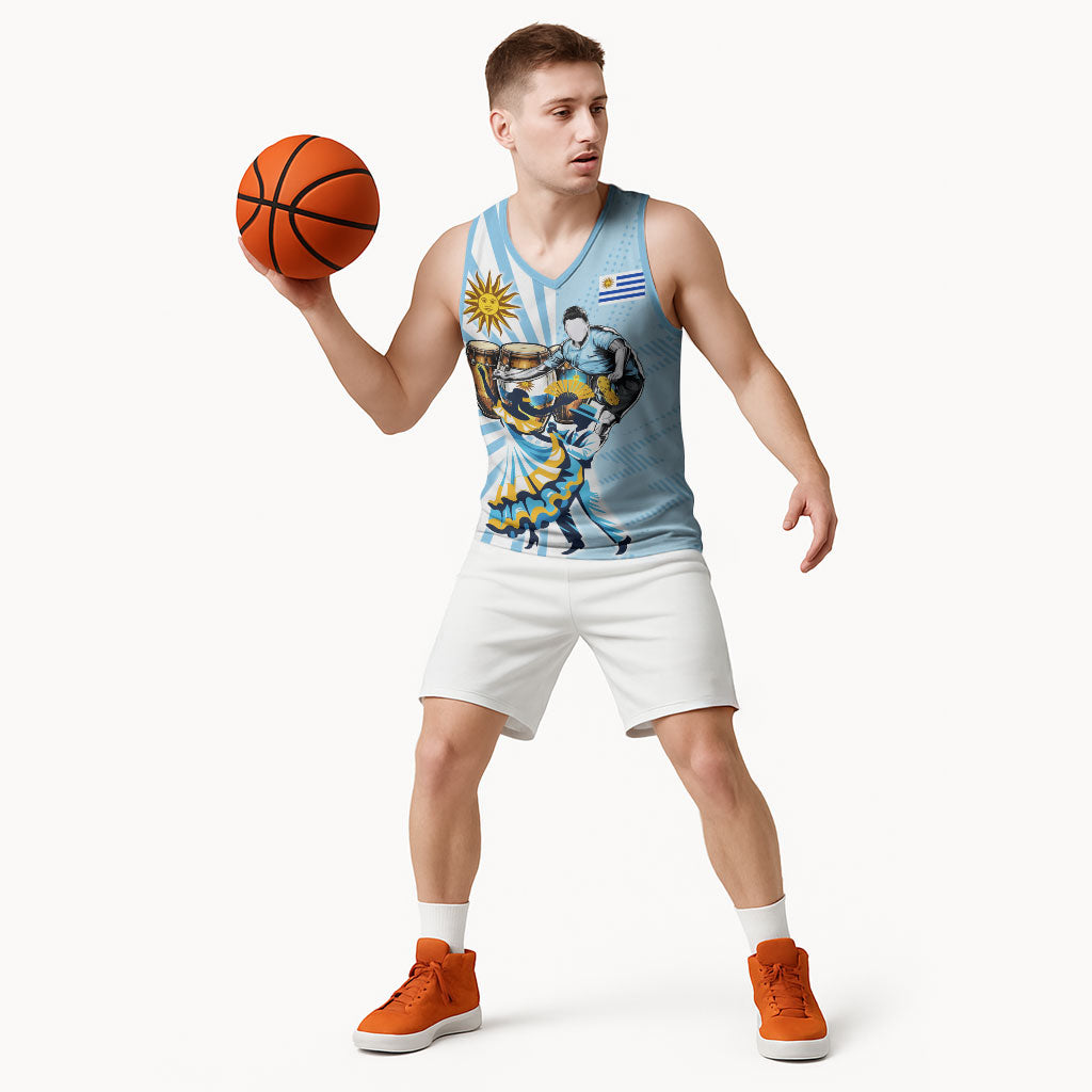 Personalized Uruguay Soccer Basketball Jersey Cultural Dance Drums Sun Emblem Dynamic Flag