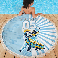 Personalized Uruguay Soccer Beach Blanket Cultural Dance Drums Sun Emblem Dynamic Flag