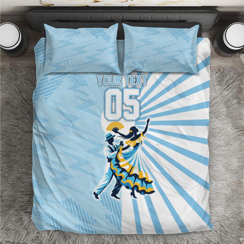 Personalized Uruguay Soccer Bedding Set Cultural Dance Drums Sun Emblem Dynamic Flag
