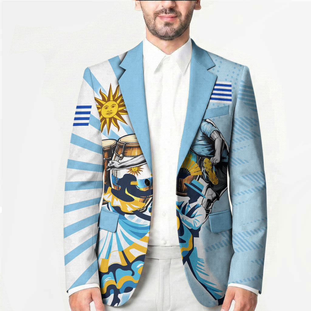 Personalized Uruguay Soccer Blazer Cultural Dance Drums Sun Emblem Dynamic Flag