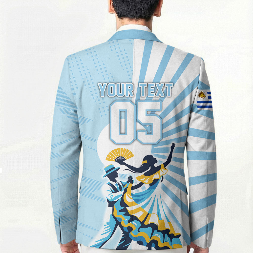 Personalized Uruguay Soccer Blazer Cultural Dance Drums Sun Emblem Dynamic Flag