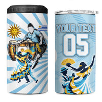 Personalized Uruguay Soccer 4 in 1 Can Cooler Tumbler Cultural Dance Drums Sun Emblem Dynamic Flag