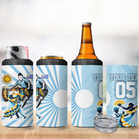 Personalized Uruguay Soccer 4 in 1 Can Cooler Tumbler Cultural Dance Drums Sun Emblem Dynamic Flag
