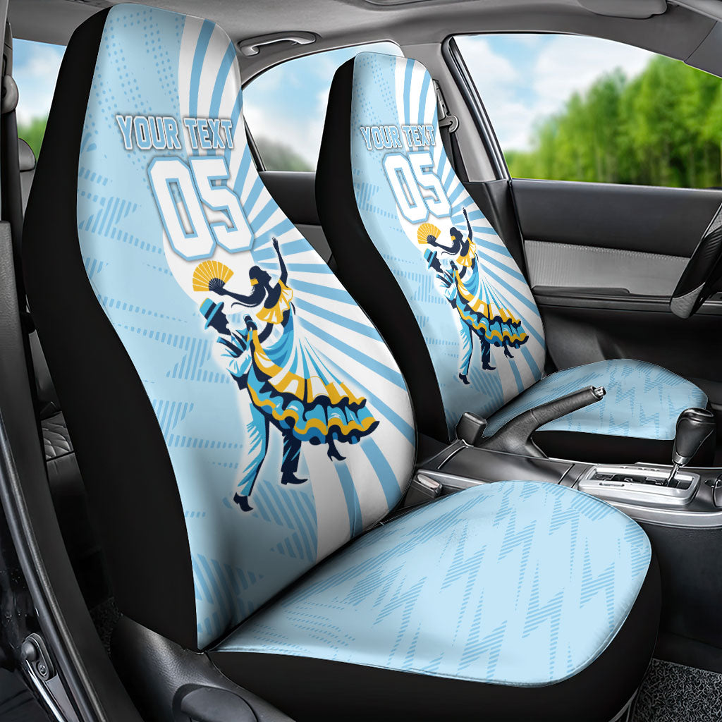 Personalized Uruguay Soccer Car Seat Cover Cultural Dance Drums Sun Emblem Dynamic Flag