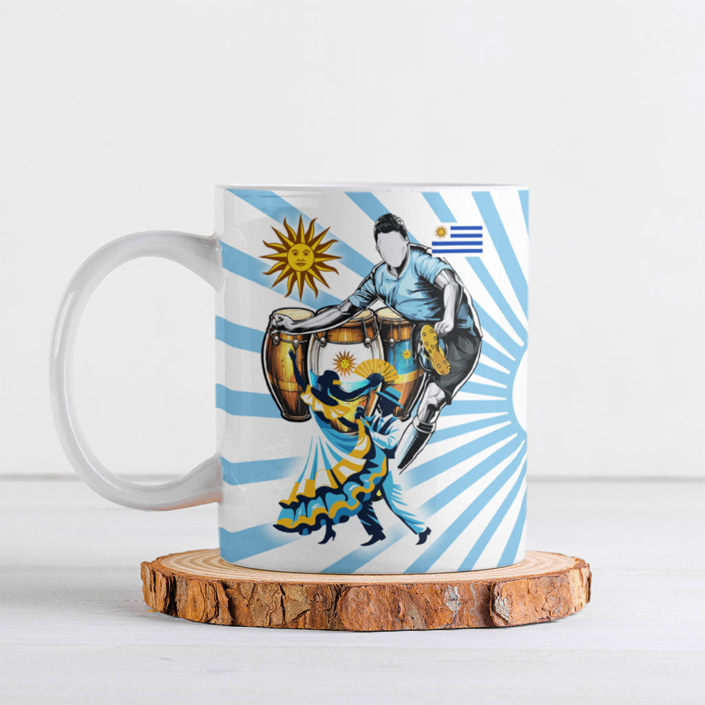 Personalized Uruguay Soccer Ceramic Mug Cultural Dance Drums Sun Emblem Dynamic Flag