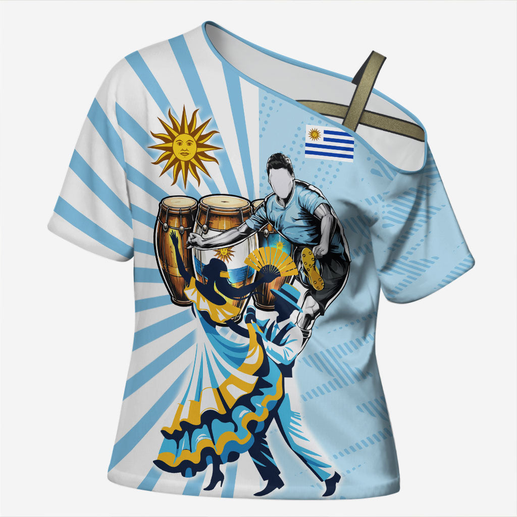 Personalized Uruguay Soccer Cross Shoulder Shirt Cultural Dance Drums Sun Emblem Dynamic Flag