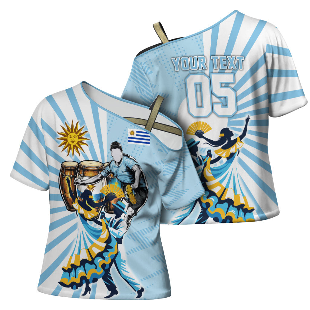 Personalized Uruguay Soccer Cross Shoulder Shirt Cultural Dance Drums Sun Emblem Dynamic Flag