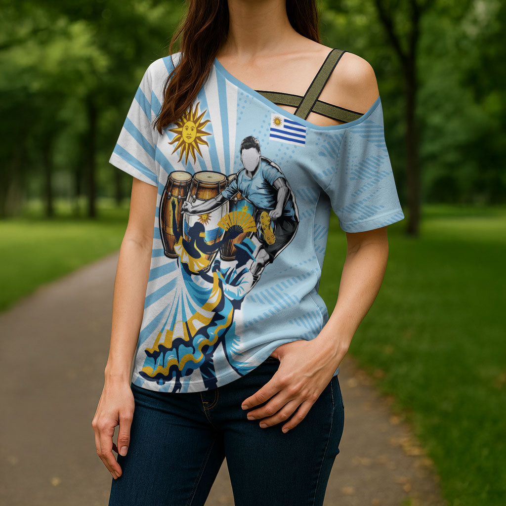 Personalized Uruguay Soccer Cross Shoulder Shirt Cultural Dance Drums Sun Emblem Dynamic Flag