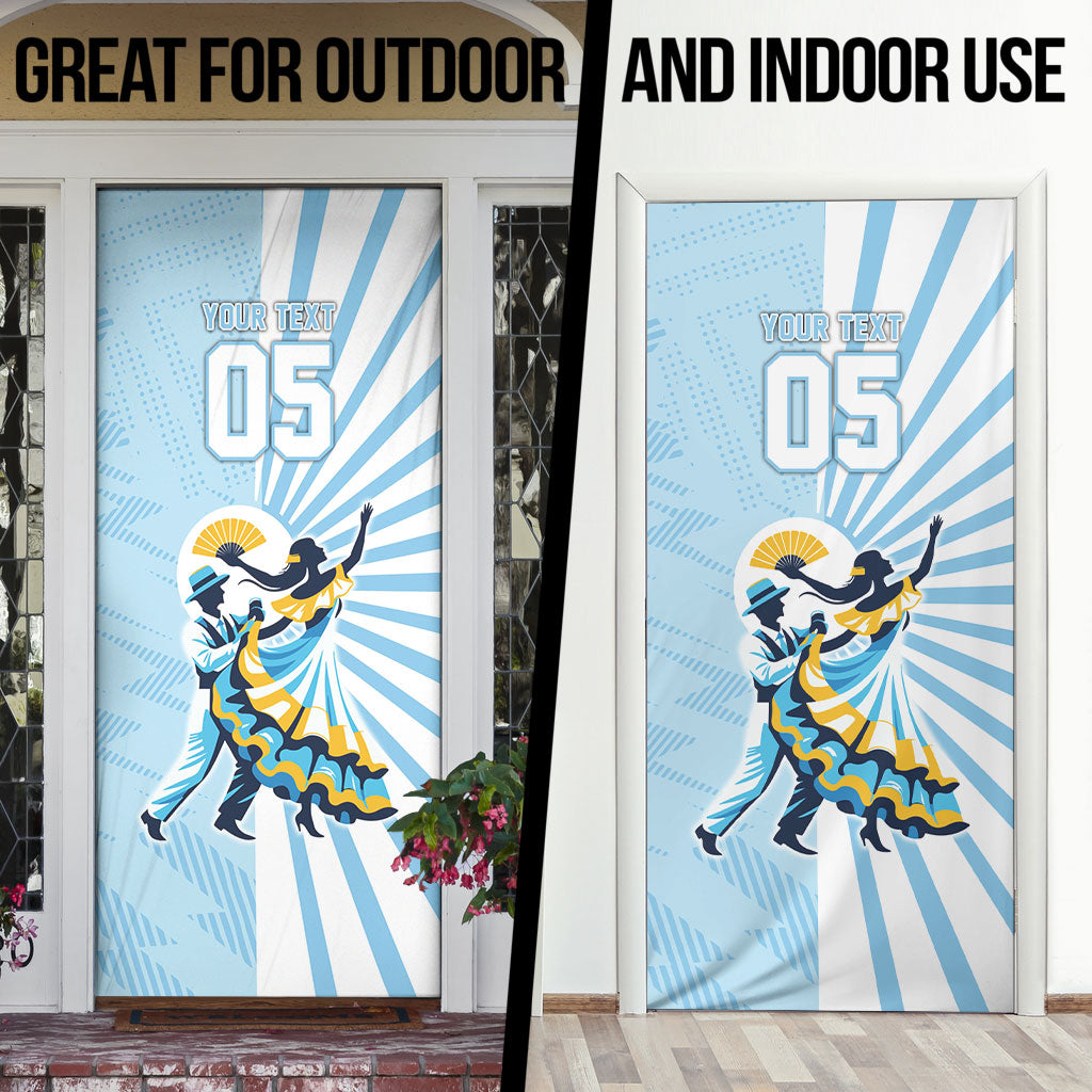 Personalized Uruguay Soccer Door Cover Cultural Dance Drums Sun Emblem Dynamic Flag