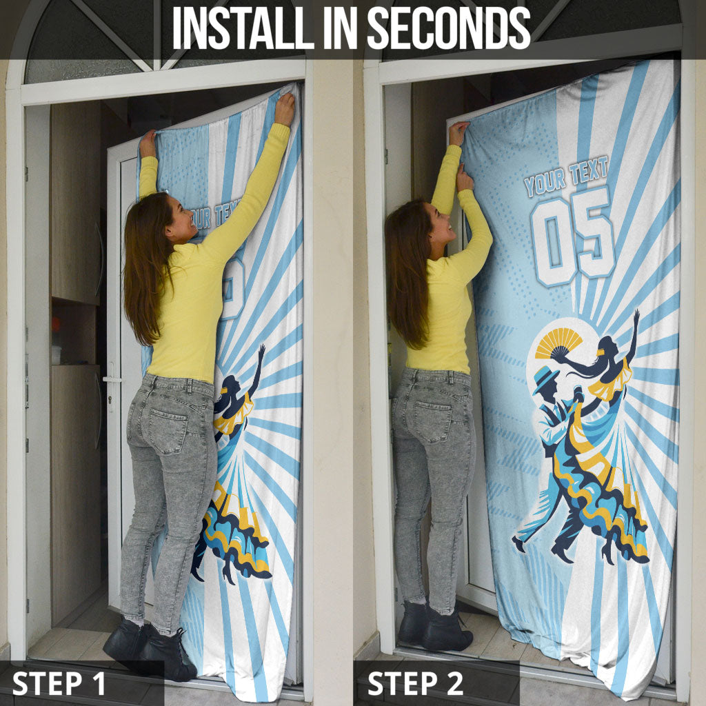 Personalized Uruguay Soccer Door Cover Cultural Dance Drums Sun Emblem Dynamic Flag