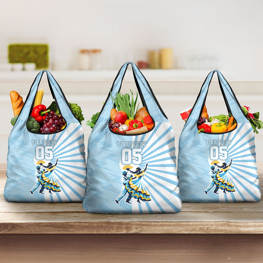 Personalized Uruguay Soccer Grocery Bag Cultural Dance Drums Sun Emblem Dynamic Flag