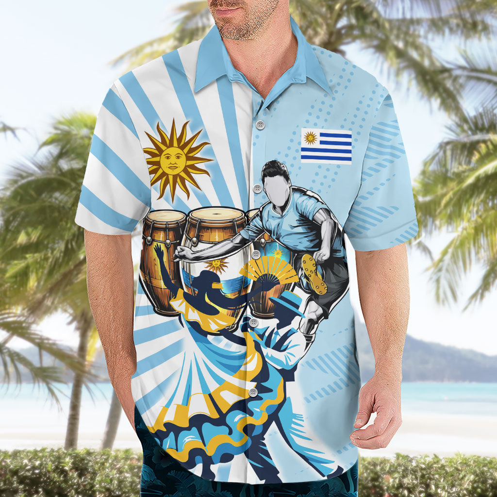 Personalized Uruguay Soccer Hawaiian Shirt Cultural Dance Drums Sun Emblem Dynamic Flag