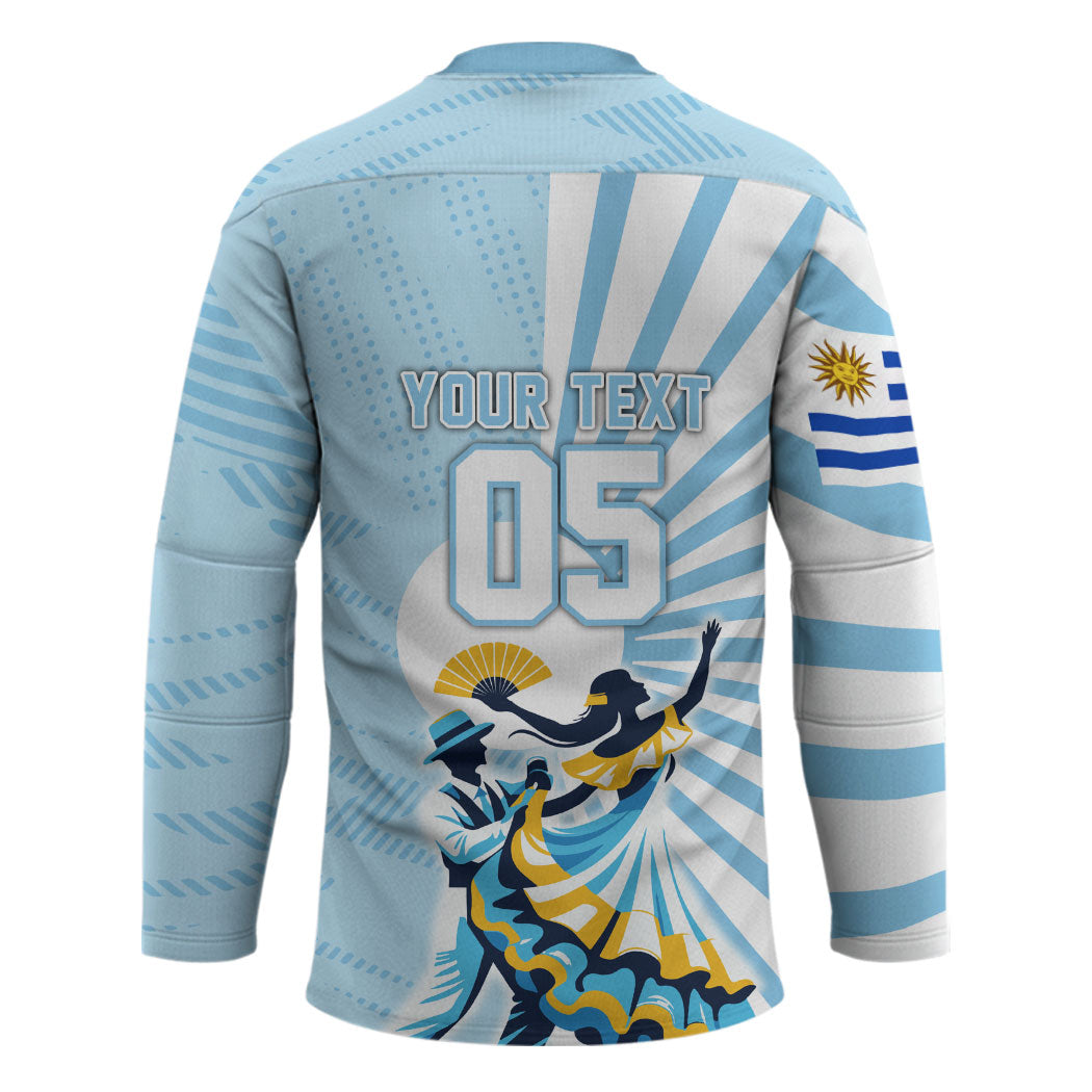 Personalized Uruguay Soccer Hockey Jersey Cultural Dance Drums Sun Emblem Dynamic Flag