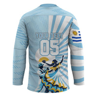 Personalized Uruguay Soccer Hockey Jersey Cultural Dance Drums Sun Emblem Dynamic Flag