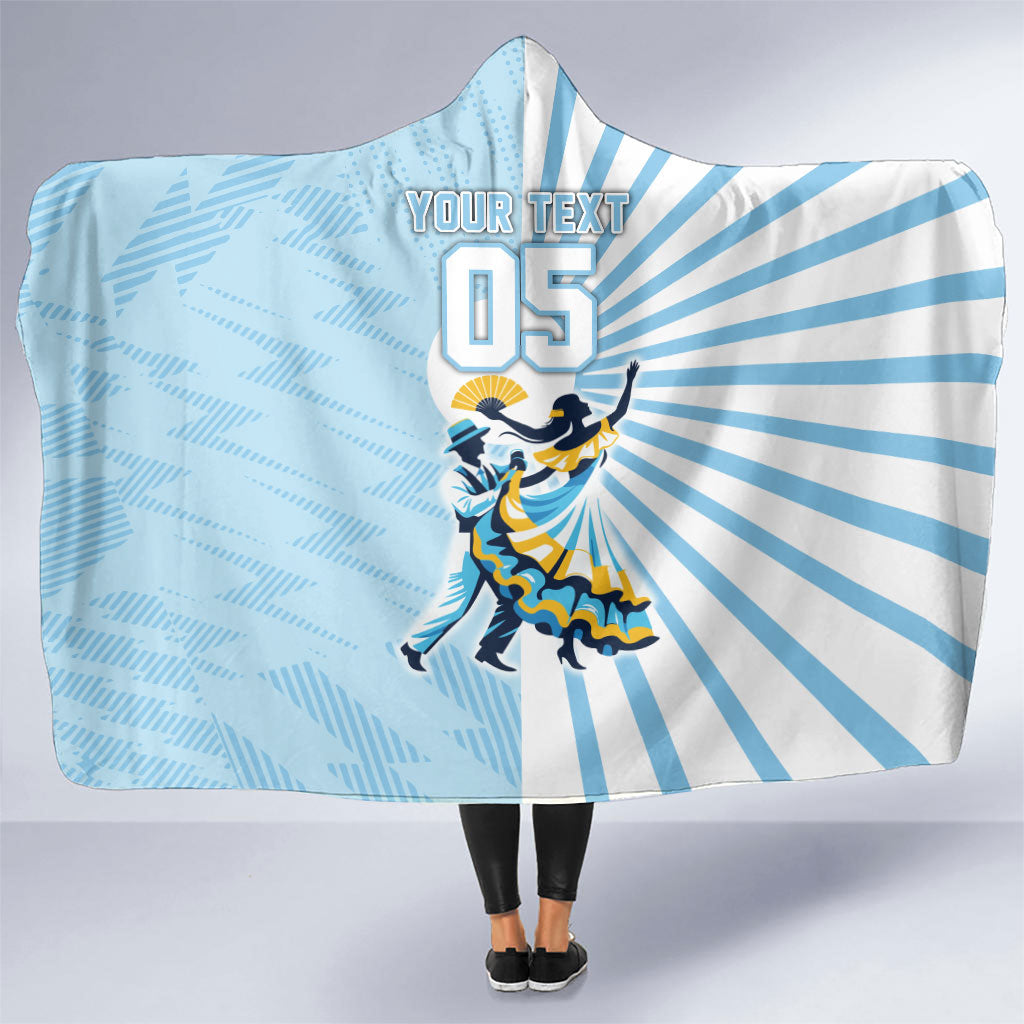 Personalized Uruguay Soccer Hooded Blanket Cultural Dance Drums Sun Emblem Dynamic Flag