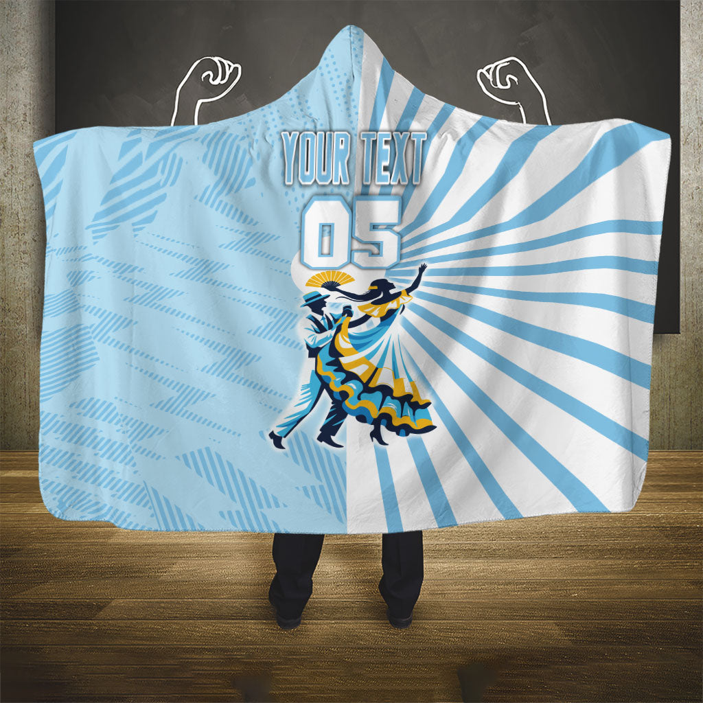 Personalized Uruguay Soccer Hooded Blanket Cultural Dance Drums Sun Emblem Dynamic Flag