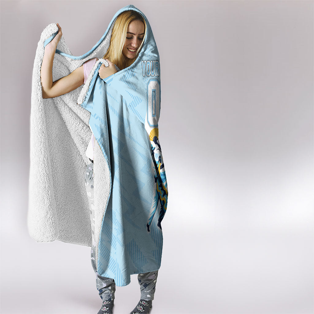 Personalized Uruguay Soccer Hooded Blanket Cultural Dance Drums Sun Emblem Dynamic Flag
