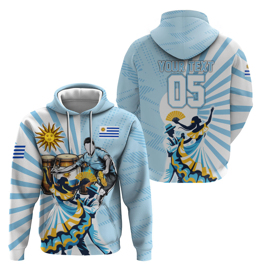 Personalized Uruguay Soccer Hoodie Cultural Dance Drums Sun Emblem Dynamic Flag