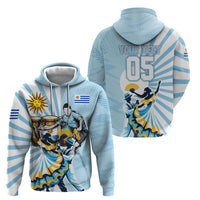 Personalized Uruguay Soccer Hoodie Cultural Dance Drums Sun Emblem Dynamic Flag