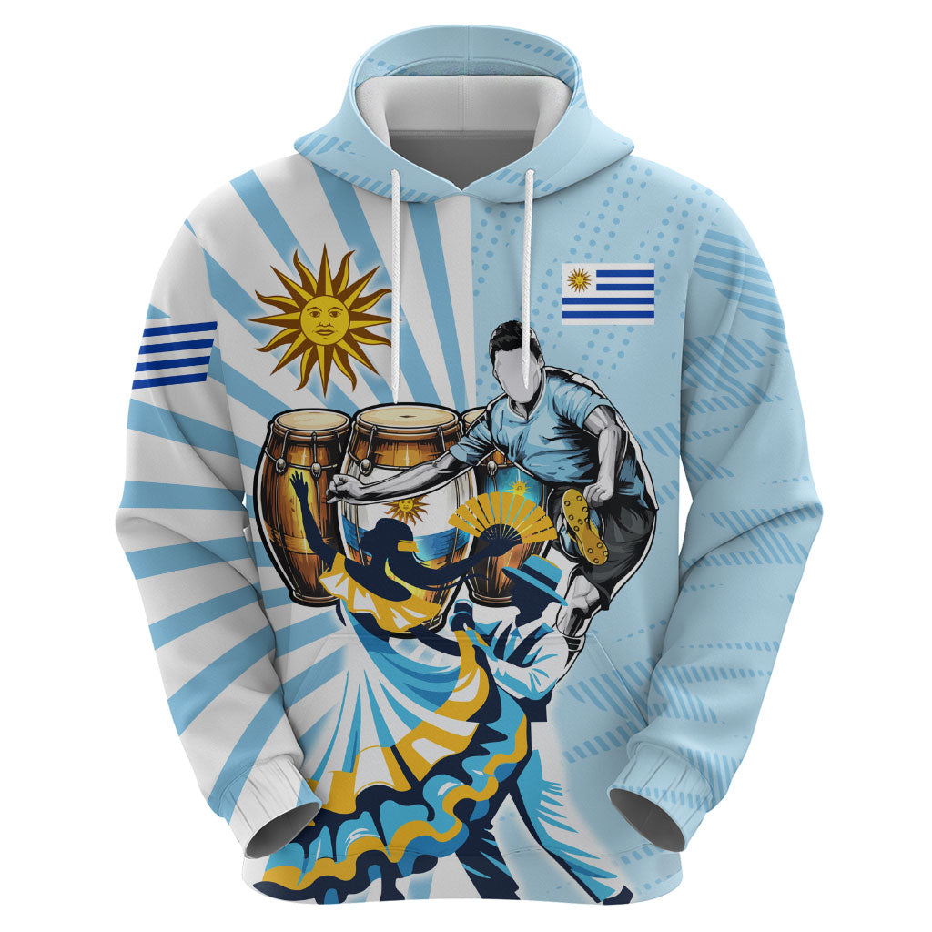 Personalized Uruguay Soccer Hoodie Cultural Dance Drums Sun Emblem Dynamic Flag