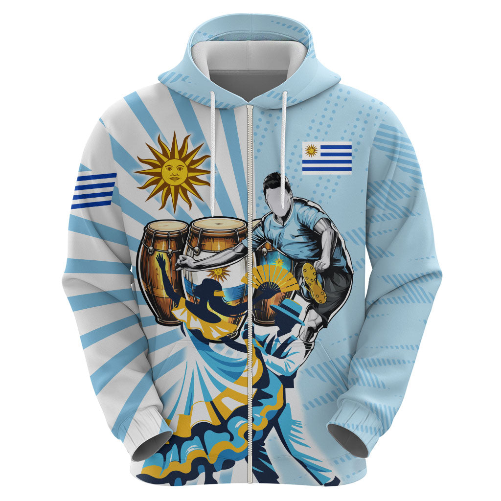 Personalized Uruguay Soccer Hoodie Cultural Dance Drums Sun Emblem Dynamic Flag