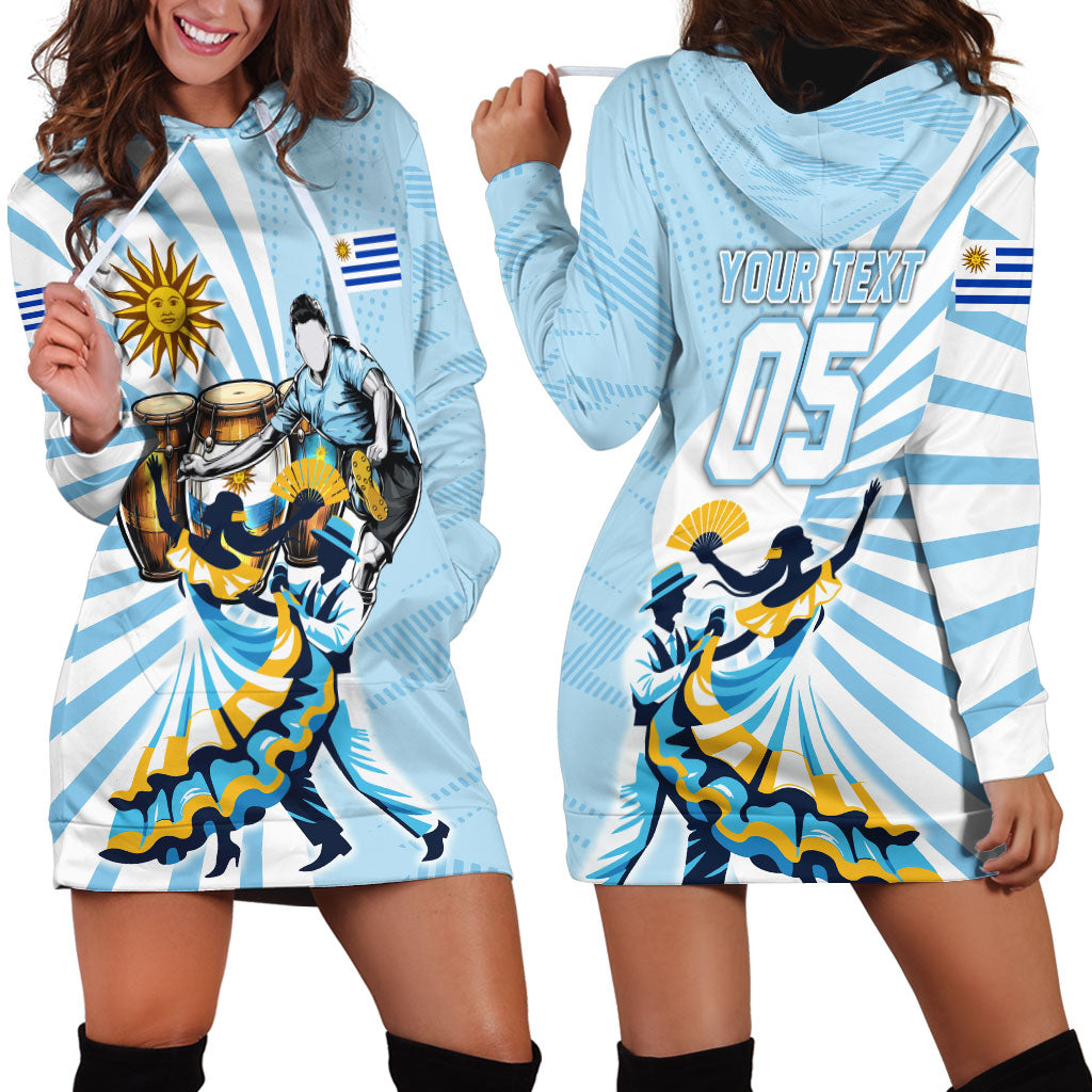 Personalized Uruguay Soccer Hoodie Dress Cultural Dance Drums Sun Emblem Dynamic Flag