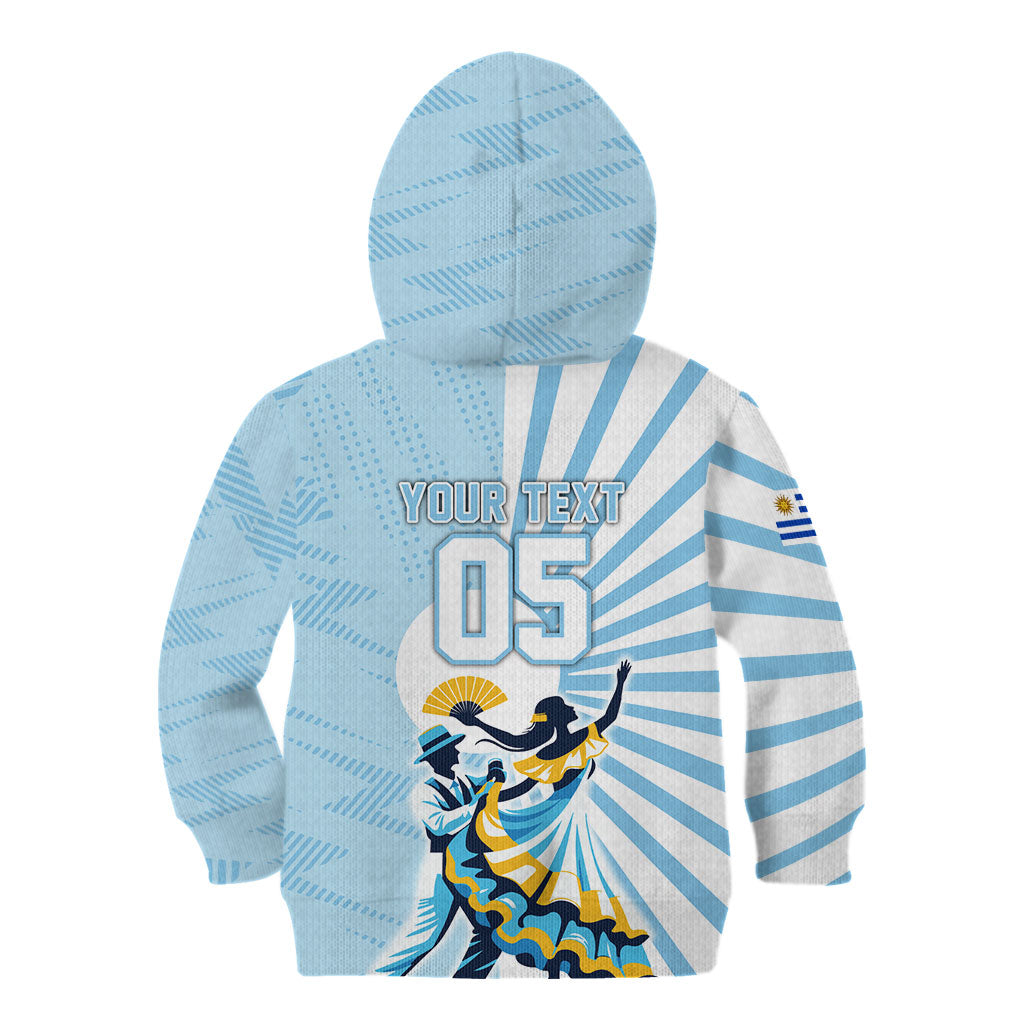 Personalized Uruguay Soccer Kid Hoodie Cultural Dance Drums Sun Emblem Dynamic Flag