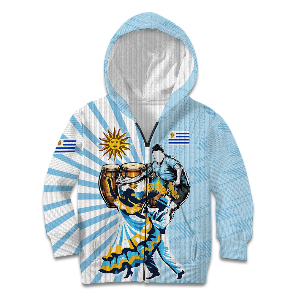 Personalized Uruguay Soccer Kid Hoodie Cultural Dance Drums Sun Emblem Dynamic Flag