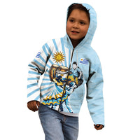 Personalized Uruguay Soccer Kid Hoodie Cultural Dance Drums Sun Emblem Dynamic Flag