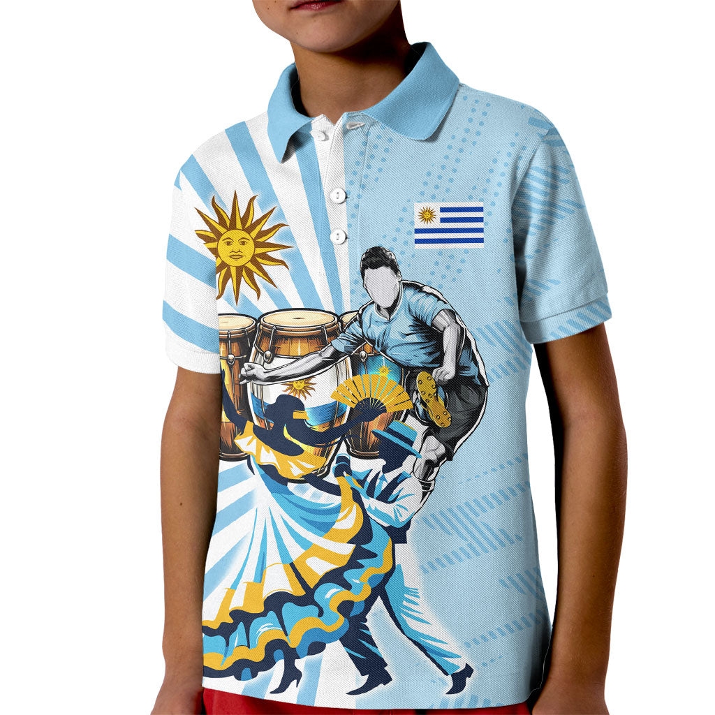 Personalized Uruguay Soccer Kid Polo Shirt Cultural Dance Drums Sun Emblem Dynamic Flag