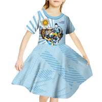 Personalized Uruguay Soccer Kid Short Sleeve Dress Cultural Dance Drums Sun Emblem Dynamic Flag