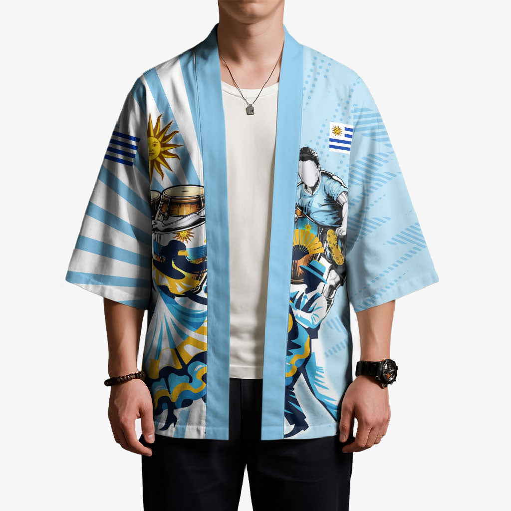 Personalized Uruguay Soccer Kimono Cultural Dance Drums Sun Emblem Dynamic Flag