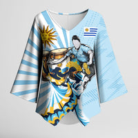 Personalized Uruguay Soccer Kimono Sleeve Blouse Cultural Dance Drums Sun Emblem Dynamic Flag
