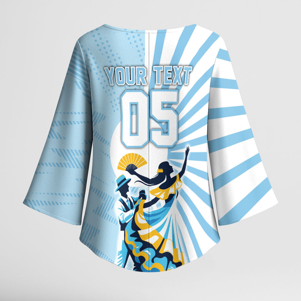 Personalized Uruguay Soccer Kimono Sleeve Blouse Cultural Dance Drums Sun Emblem Dynamic Flag