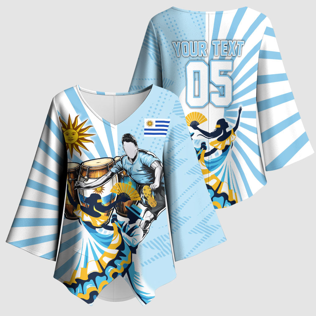 Personalized Uruguay Soccer Kimono Sleeve Blouse Cultural Dance Drums Sun Emblem Dynamic Flag