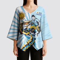 Personalized Uruguay Soccer Kimono Sleeve Blouse Cultural Dance Drums Sun Emblem Dynamic Flag