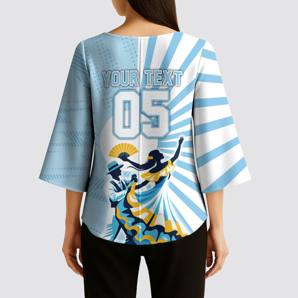 Personalized Uruguay Soccer Kimono Sleeve Blouse Cultural Dance Drums Sun Emblem Dynamic Flag