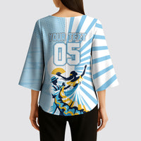 Personalized Uruguay Soccer Kimono Sleeve Blouse Cultural Dance Drums Sun Emblem Dynamic Flag