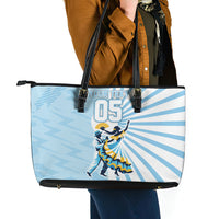 Personalized Uruguay Soccer Leather Tote Bag Cultural Dance Drums Sun Emblem Dynamic Flag