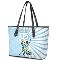 Personalized Uruguay Soccer Leather Tote Bag Cultural Dance Drums Sun Emblem Dynamic Flag