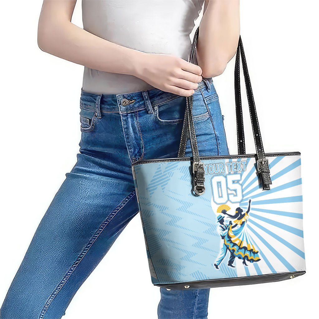 Personalized Uruguay Soccer Leather Tote Bag Cultural Dance Drums Sun Emblem Dynamic Flag