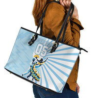 Personalized Uruguay Soccer Leather Tote Bag Cultural Dance Drums Sun Emblem Dynamic Flag