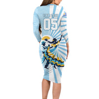 Personalized Uruguay Soccer Long Sleeve Bodycon Dress Cultural Dance Drums Sun Emblem Dynamic Flag