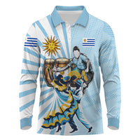 Personalized Uruguay Soccer Long Sleeve Polo Shirt Cultural Dance Drums Sun Emblem Dynamic Flag