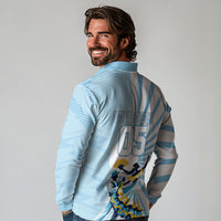 Personalized Uruguay Soccer Long Sleeve Polo Shirt Cultural Dance Drums Sun Emblem Dynamic Flag