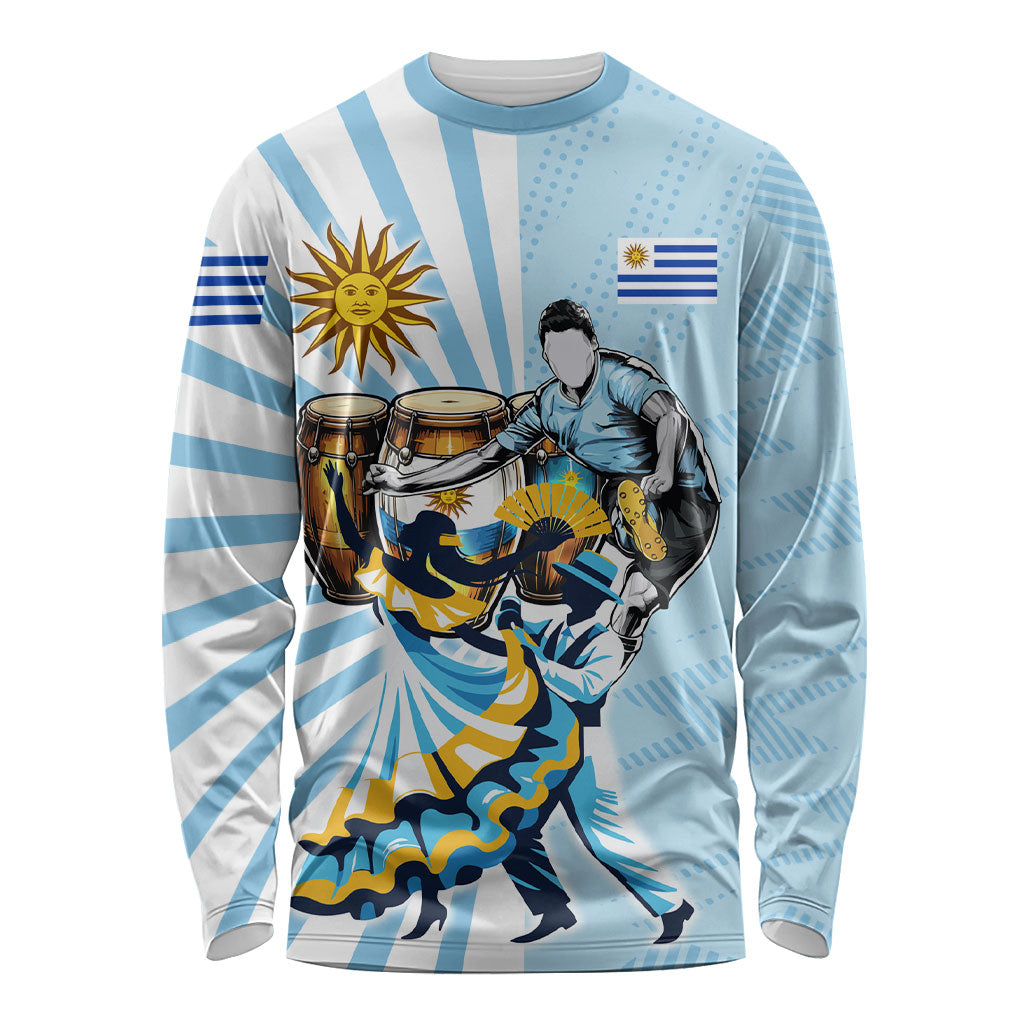 Personalized Uruguay Soccer Long Sleeve Shirt Cultural Dance Drums Sun Emblem Dynamic Flag