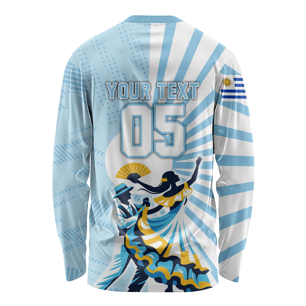 Personalized Uruguay Soccer Long Sleeve Shirt Cultural Dance Drums Sun Emblem Dynamic Flag