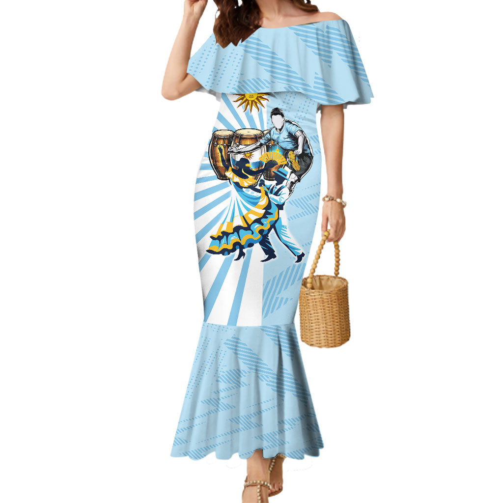 Personalized Uruguay Soccer Mermaid Dress Cultural Dance Drums Sun Emblem Dynamic Flag